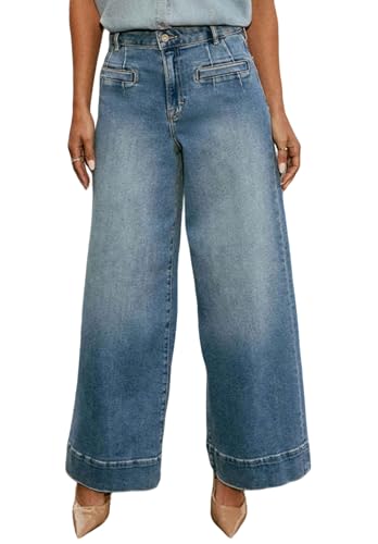 loveimgs Women Casual Baggy Straight Wide Leg Denim Pants Flare Jeans High Waisted Palazzo Jean Pants Pockets Cowgirl