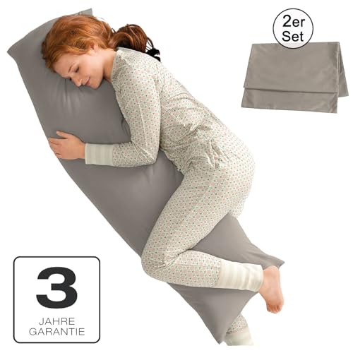 Soifox Side Sleeper Pillow, Cover 40 x 145 cm, Set of 2 Taupe, Pillowcase with Zip, 100% Microfibre - Image 2