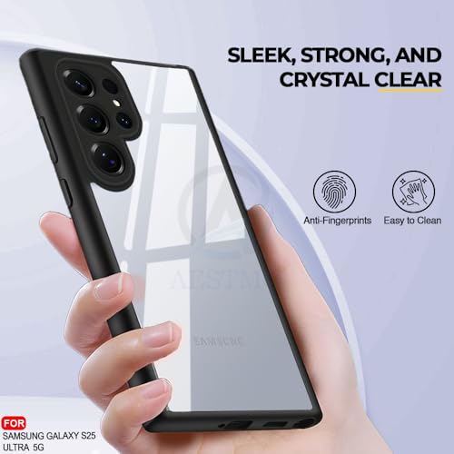 Image of AESTMO Samsung Galaxy S25 Ultra 5G Back Cover | 360 Protection | Crystal Clear Hard Back Transparent | Bumper Case for Samsung Galaxy S25 Ultra 5G (PC+TPU, Black Bumper)