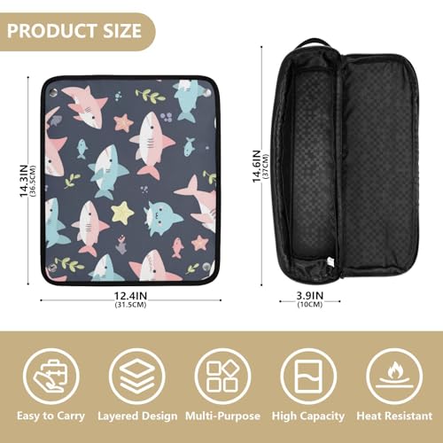 Bolso de viaje para herramientas de cabello Hot Hair Tools con tapete resistente al calor extraíble, bolso protector para planchas, rizadores y estilizadores, diseño de peces y estrellas en azul profundo miniatura 4