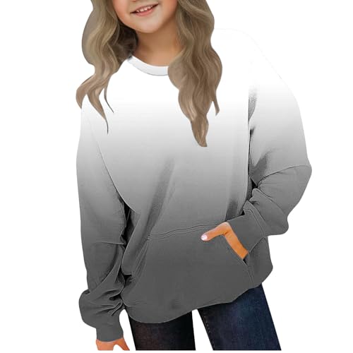 Cute Hoodies for Girls Trendy Gradient Crewneck Fleece Sweatshirts Oversized Long Sleeve Pullover Tops 2-12 Years