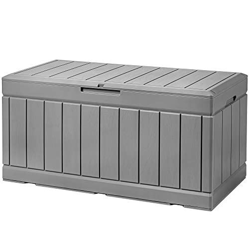 Image of Devoko 85 Gallon Deck Box Lockable Resin Outdoor Storage Box waterproof Outdoor Container for Patio Furniture Cushions, Pillow (Grey)