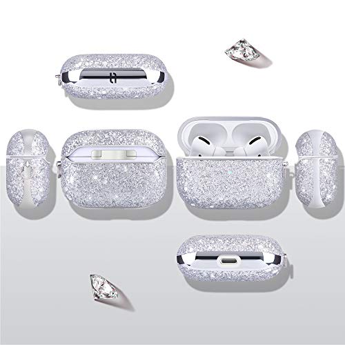 Ulak Compatible With Airpods Pro Case, Glitter Airpods Pro 1St Generation Case For Women Girls Bling Sparkle Leather Shockproof Protective Ipods Pro Cover With Keychain For Airpod Pro 2019, Silver #TOP5