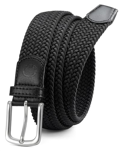 Image of Chaoren Leather Ratchet Belt 2 Pack Dress with Click Sliding Buckle 1 3 /8 inch in Gift Set Box - Adjustable Trim to Fit