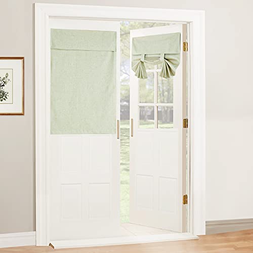 RYB HOME 100% Blackout Curtains for Small Window, Linen Textured Blend Insulating Privacy French Door Curtains Tie Up Shades for Kitchen Storage Cabinet Basement, W 30 x L 40, Sage Green, 1 Panel
