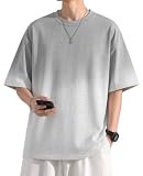 [Bligo] 半袖 tシャツ メンズ 夏服 丸首 綿100% グラデーショント 快適 大きいサイズ ファッション 速乾性 接触冷感 カジュアル 通気性 薄手 シンプル プレッピー 柔らかい肌触り 軽量 人気 通勤 通学 White-L