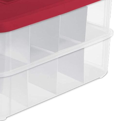 Miniatura 3 de Caja de almacenamiento Stack & Carry de Sterilite 1427. Caja de 2 niveles para adornos, con asa y tapa roja, caja transparentes (2 unidades)