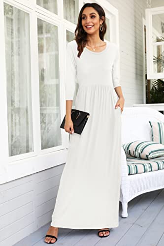 Image of WNEEDU Women's 3 /4 Sleeve Casual Loose Long Maxi Dresses with Pocket