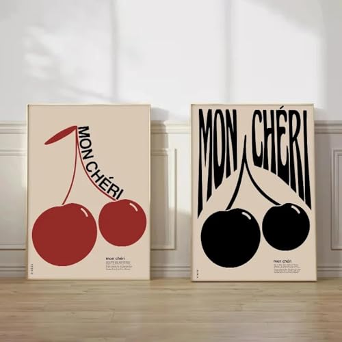 Peinture sur toile murale rétro maximaliste noir et rouge cerise grand format poster salon 80x160cm