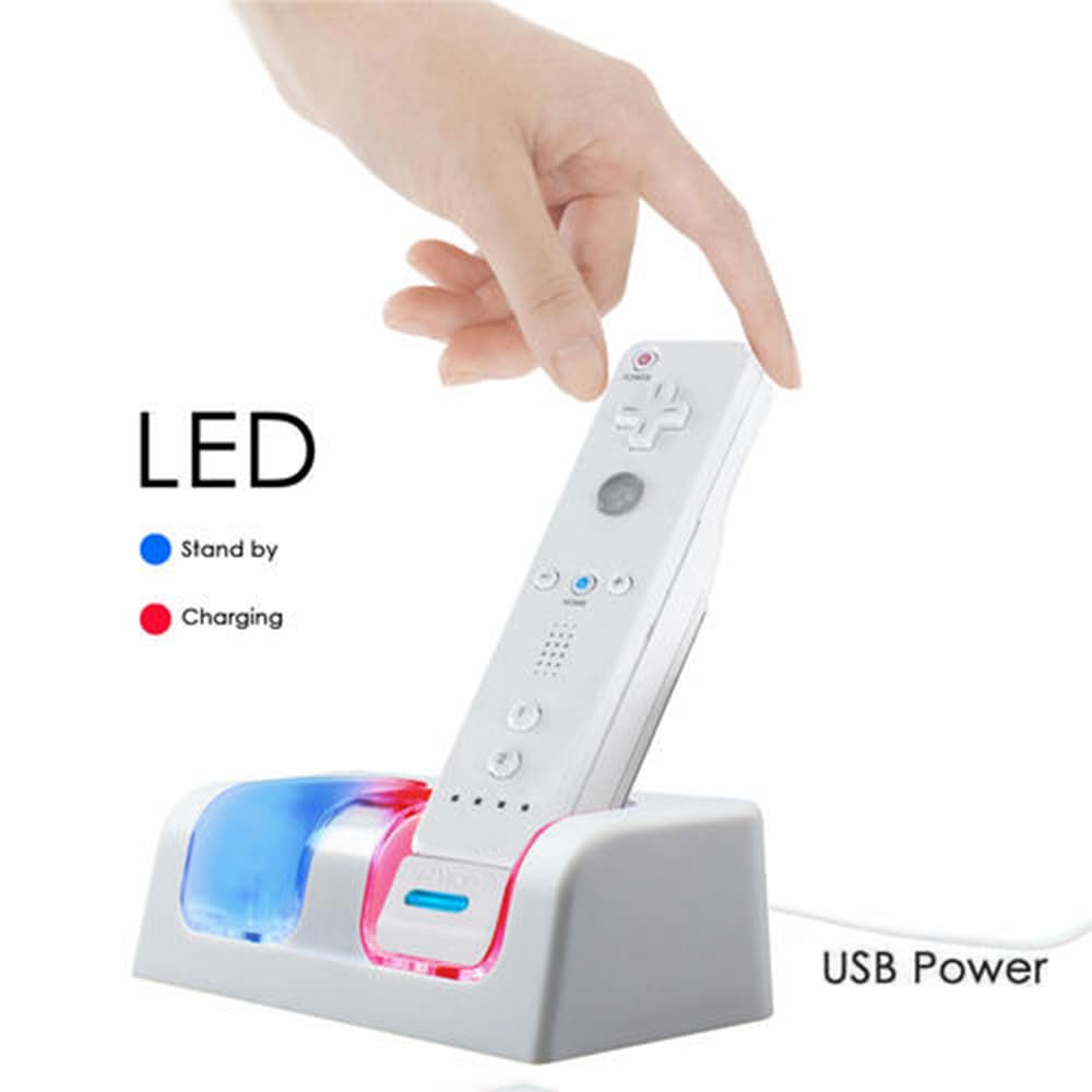 OSTENT Chargeur Dock Station + 2 Packs de Batteries Compatible pour Nintendo Wii Remote Controller Couleur Blanc