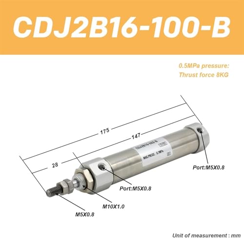 Cilindro neumático CDJ2B16 doble efecto de 16mm diámetro y carrera variable 3