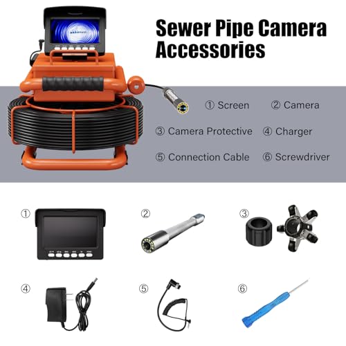 Sewer Camera 100FT/30M Borescopes Plumbing Snake Pipe Inspection Camera DVR & Audio Recorder 22mm with 5600Mah Battery 4.3" IPS Screen 12 LEDs HD 1000TVL 32GB Card