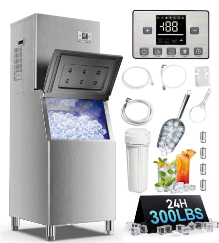 Image of Uthfy Commercial Ice Maker Machine 300Lbs /24H with 150Lbs Storage, Self-Cleaning Mode, Split Commercial Ice Maker, Ice Ready in 7-15 min, Stainless Steel Ice Maker for Bars /Cafes /Restaurants