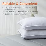 Amazon Basics Down Alternative Bed Pillow, Medium Density for Back and Side Sleepers, Queen - Pack of 2, White, 30 in L x 20 in W