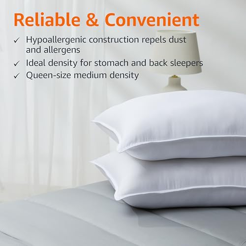 Amazon Basics Down Alternative Bed Pillow, Medium Density for Back and Side Sleepers, Queen - Pack of 2, White, 30 in L x 20 in W view 4