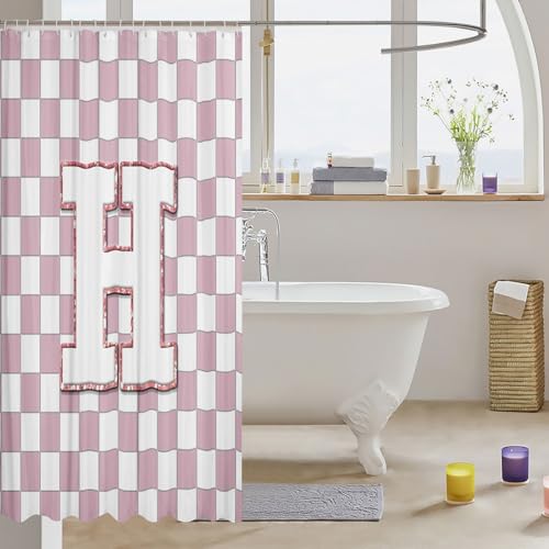 Image of Erosebridal Pink Initial H Shower Curtain 72 inch Wx84 L Kawaii Plaid Checkered Bathroom Curtain Cute Personalized Monogram Bathroom Accessories for Kids Girls,Fashion Grids Gingham Shower Decor