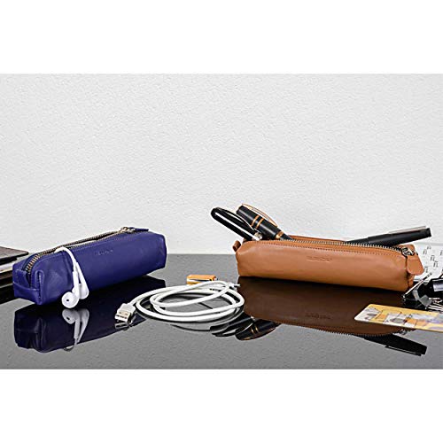 Image of DiLoro Leather Zippered Fountain Ballpoint Rollerball Pens and Pencils Case Holder Pouch Genuine Full Grain Soft Nappa Leather (Violet)