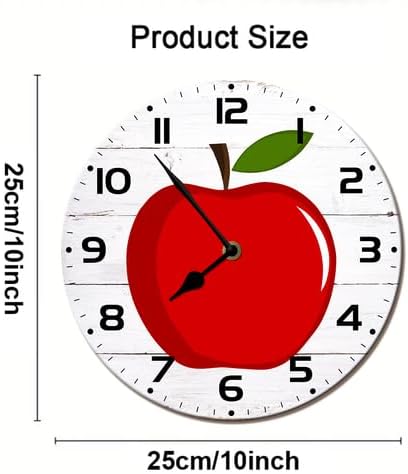 Miniatura 4 de Reloj de pared para decoración de Apple, 10 pulgadas, silencioso, sin tictac, decoración de aula para el hogar, reloj de pared de regreso a clases,