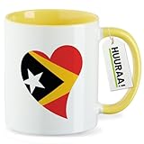 Huuraa Kaffeetasse Osttimor Flagge Herz 330ml Gelb Keramik Kaffeebecher Geschenkidee