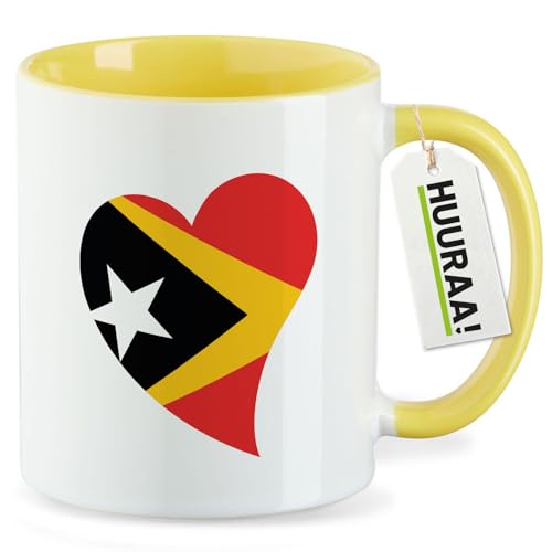 Huuraa Kaffeetasse Osttimor Flagge Herz 330ml Gelb Keramik Kaffeebecher Geschenkidee