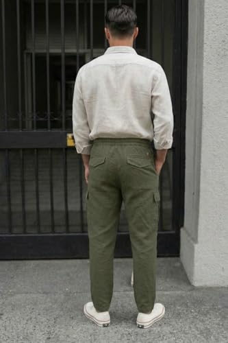 Image of Louis Philippe Men's Relaxed Straight fit Cuffed Bottom Hem for Jog & Travel Friendly with Multi Usage Pockets Casual Trouser