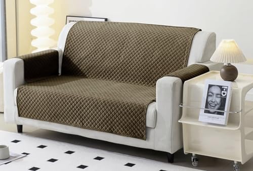 Image of Fashion Throw Quilt-Fully Covered 2 Seater Anti-Slip Quilted Sofa Covers for Living Room Sofa Slipcovers Furniture Cover Home Decor Brown