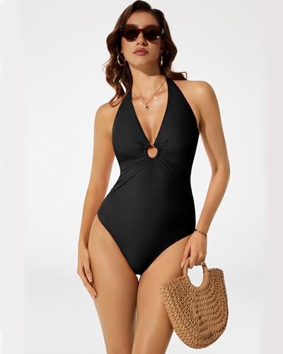 Maillot de bain une pièce drapé et galbant avec décolleté plongeant - 4