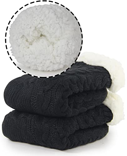 BenSorts Kids Thick Warm Slipper Socks 2 Pairs Purple Stripe Deer with 1 Pair Black Christmas Slipper Socks2