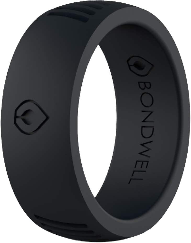 Silicone Wedding Ring for Men (Black) Safe, Durable Mens Rubber Wedding Band for Active Athletic Male Life, Military, Fitness, Work & Workout (Size 7)
