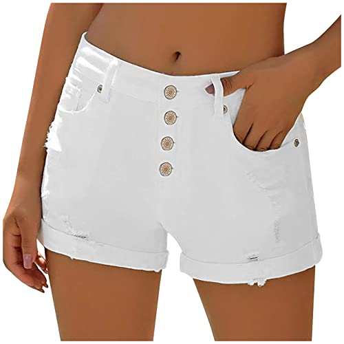 2024 Pantalones Cortos Vaquero Mujer Moda Blanco Bermudas Casual Mezclilla Pantalon Corto Elástico Chandal Bolsillo Shorts Deportivos Rotos Pantalones Cortos Jeans Shorts Denim
