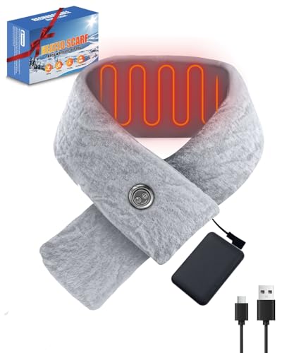 Multi-Purpose Heated Scarf with Builtin 5000mAh Power Bank Adjustable Warmth (3 Levels) 8 Hour Heating Ideal for Camping Biking & More Grey