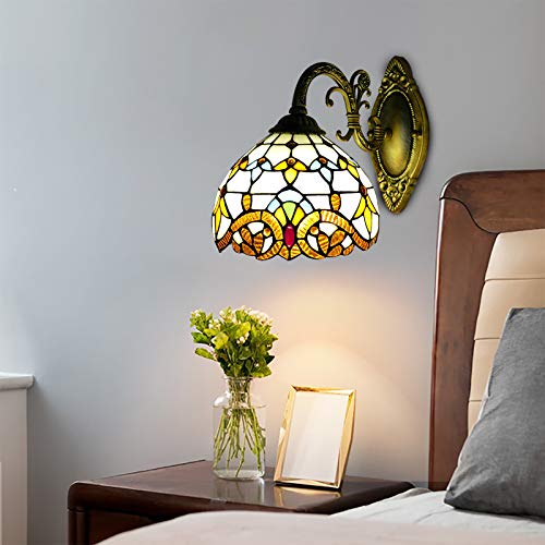 Biniliubi Tiffany Style Wall Sconce， Stained Glass Shade Wall Lamp Indoor Lighting Fixture, Stained Glass Vintage Antique Light For Bedroom Living Room Indoor Coffee Shop #TOP2