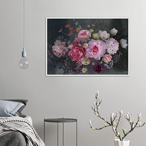 Décoration murale florale rose 70x100 cm avec impression de roses roses scintillantes