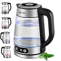 Ecosa® Glas Wasserkocher mit Temperatureinstellung 1,8 Liter 2.200 Watt Edelstahl mit Temperaturwahl Teekocher 100% BPA FREI Warmhaltefunktion LED Beleuchtung Memory-Funktion