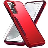 Asuwish Phone Case for Samsung Galaxy S21 FE 5G with Tempered Glass Screen Protector Cover and Hybrid Full Body Protective Cell Accessories S 21 EF S21FE5G UW S21FE 21S G5 6.4 inch Women Men Red