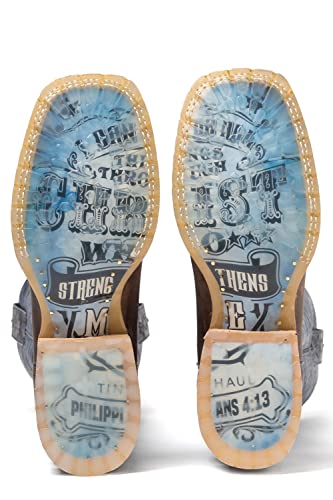 Tin Haul Men's Ichtusacross Waxy Sanded Lug Sole Western Boot Broad Square Toe - 14-020-0005-0450 BR 10 EE US Brown2