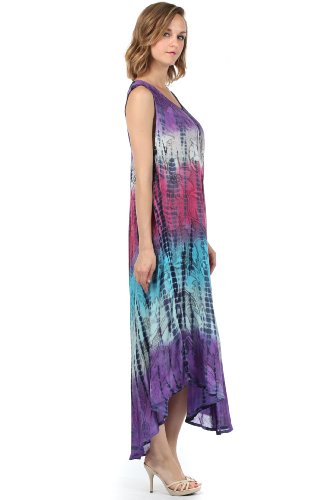 Sakkas 10831 Ombre Floral Tie Dye Tank Sheath Caftan Rayon Dress - Purple/One Size #TOP2