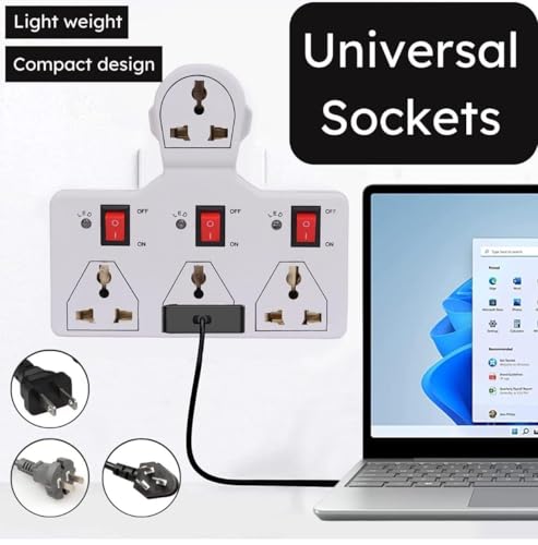 Image of Multi-Plug Extension Board, 3 Outlet Sockets with Individual Switches, LED Indicators, White, Universal Compatibility