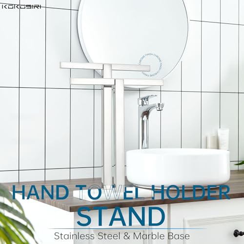 Image of KOKOSIRI Hand Towel Holder Stand Towel Rack with Marble Base, Bathroom Kitchen Vanity Polished Stainless Steel Towel Bar 15.7'' Height THS0001-SM-CH