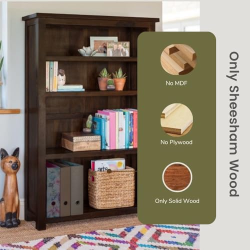 Image of ANGEL FURNITURE Solid Sheesham Wood Antonio Large Bookshelf Large, Walnut Finish, Semi-Gloss, 90x30x135CM