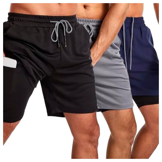 Kit 3 Bermuda 2 Em 1 Masculina Academia Short Duplo Corrida Treino Dry Fit Alta Compressão com Bolso Celular INSIDE SPORTS (BR, Alfa, M, Regular, Regular, Preto/Grafite/Marinho)