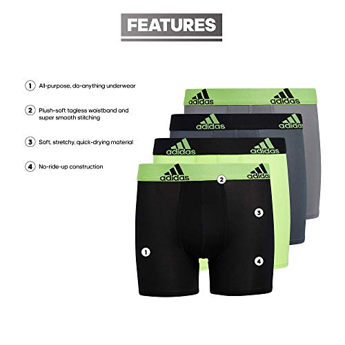 Adidas Kids-Boy's Performance Boxer Briefs Underwear (4-Pack), Signal Green/Black/Grey, Small #TOP1