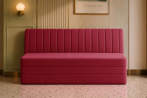 Image of Los Angeles Modern Velvet 3-Seater Sofa Cum Bed, Multipurpose Convertible Sleeper Couch Sofa for Living Room, Bedroom & Office- Red Color