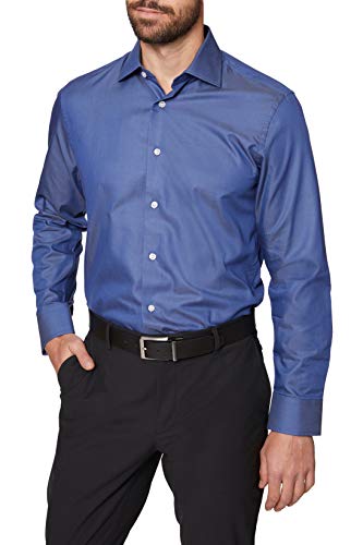 Hickey Freeman Men's Contemporary Fitted Long Dress Shirt, Indigo Blue, 15