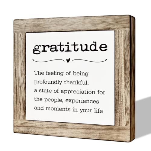 Gratitude Wood Sign, Inspirational Desk Decor, Farmhouse Wood Plaque Sign, Rustic Office Decor, Thank You Gifts for Women Men Coworkers Teachers Friends, Definition of Gratitude Signs