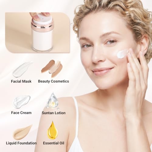 Image of Segbeauty 3.4oz 4pcs Airless Pump Jar Refillable, Rose Gold Vacuum Bottles | 100ml Empty Plastic Containers Jars for Creams, Travel Size Lotion Dispenser Bottles for Essential Oils Moisturizer Makeup