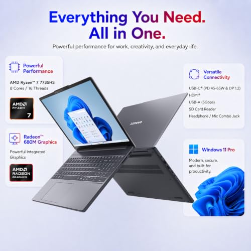Image of Lenovo IdeaPad Slim 3 Laptop for Work and School, AMD Ryzen 7 7735HS, 15.3 inch WUXGA IPS Display, 16GB DDR5 RAM, 512GB SSD, Radeon 680M Graphics, SD Card Reader, Wi-Fi 6, Windows 11 Pro, no Mouse