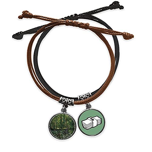 Pulsera de cuero con paisaje de bosque y flores hecha a mano con cordon ajustable