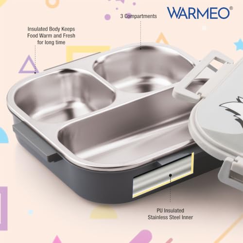 Image of WARMEO Jerry Insulated Lunch Box with Three Compartment BPA Free, Kids Lunch Box,Food Grade Ideal for School, Picnic, Office & Outdoor - 500ml Duck, Stainless Steel