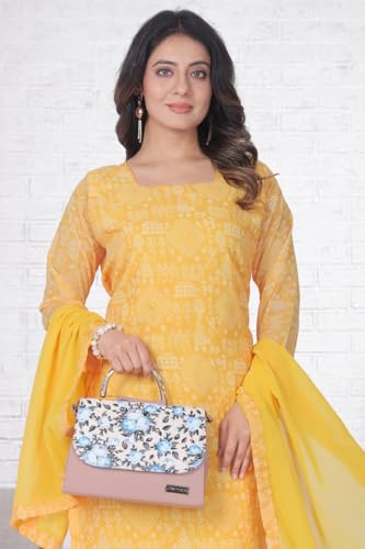 Image of Women's Printed Kurti with Georgette Dupatta, Full Inner Lining, Lightweight Ethnic Set